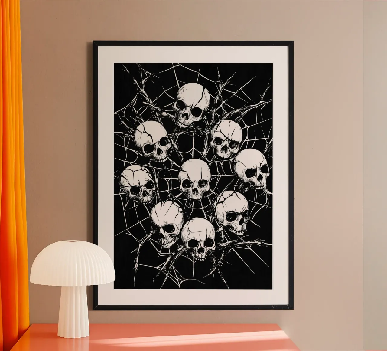 Schedel in spinnenweb en doornen poster van pixelbull - medieval art and more
