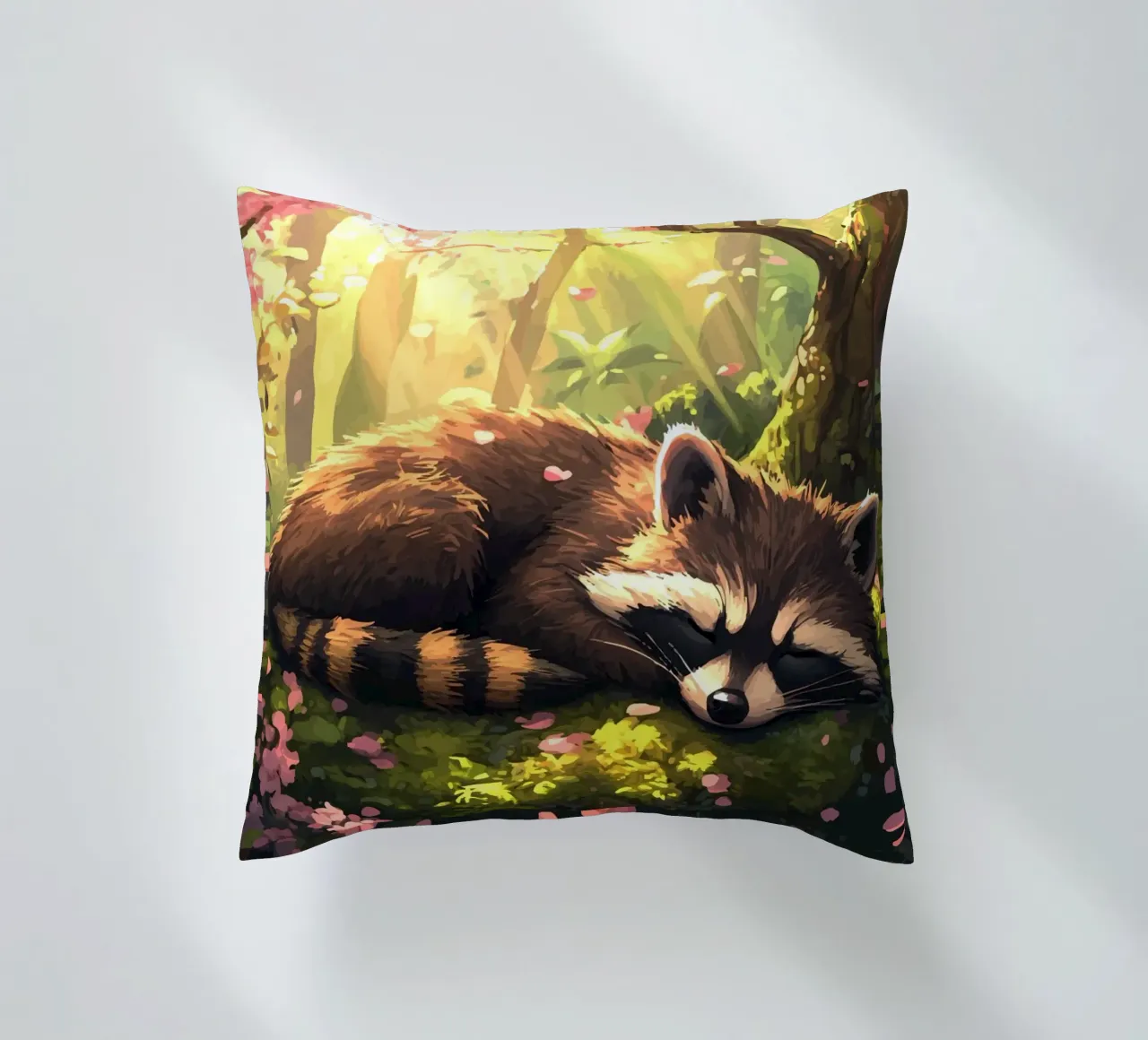 Il procione dorme sotto i fiori di ciliegio cuscino da pixelbull - medieval art and more