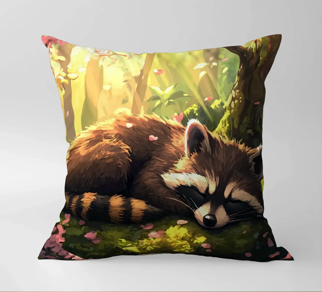 Il procione dorme sotto i fiori di ciliegio cuscino da pixelbull - medieval art and more