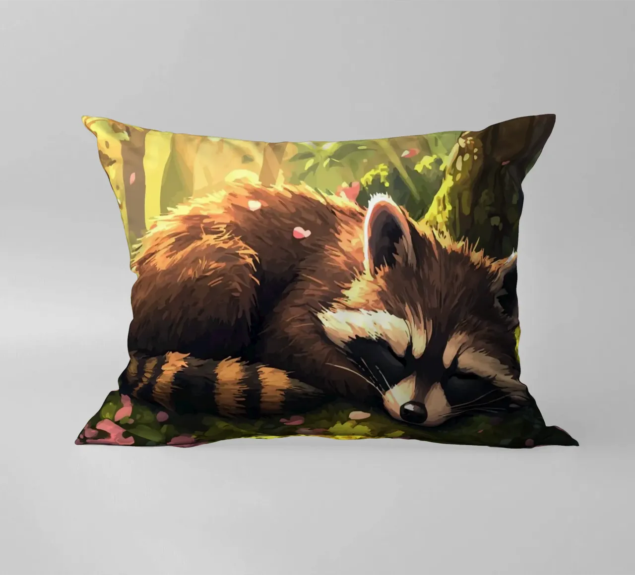 Il procione dorme sotto i fiori di ciliegio cuscino da pixelbull - medieval art and more