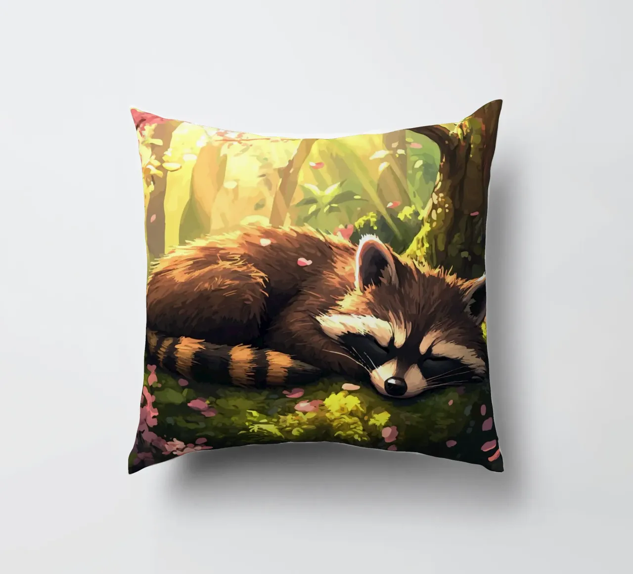 Il procione dorme sotto i fiori di ciliegio cuscino da pixelbull - medieval art and more
