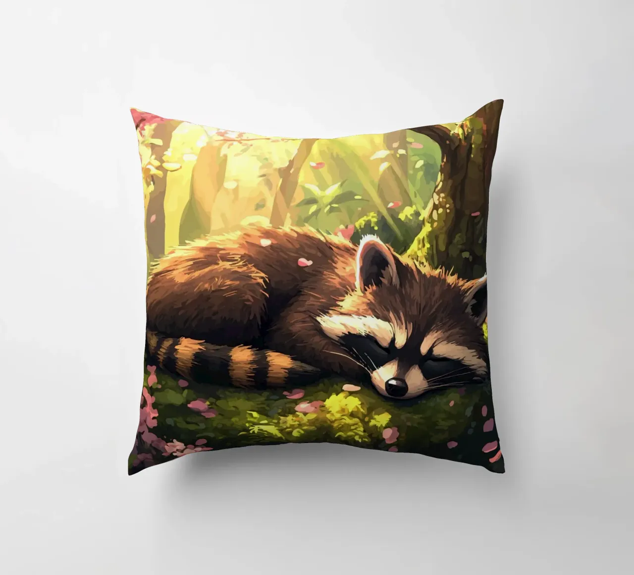 Il procione dorme sotto i fiori di ciliegio cuscino da pixelbull - medieval art and more