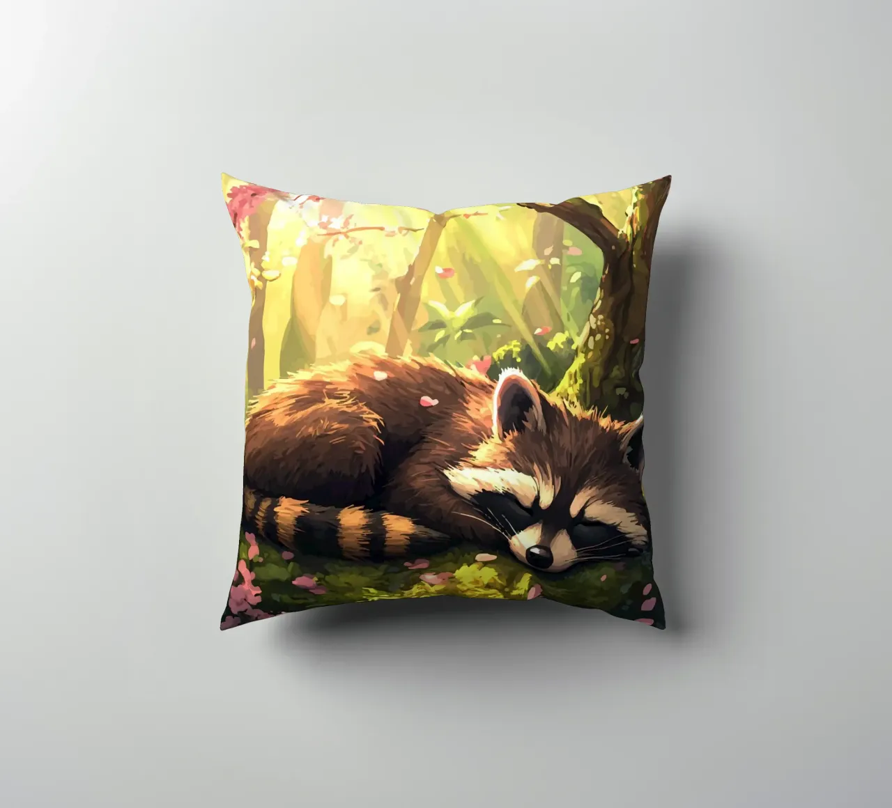 Il procione dorme sotto i fiori di ciliegio cuscino da pixelbull - medieval art and more