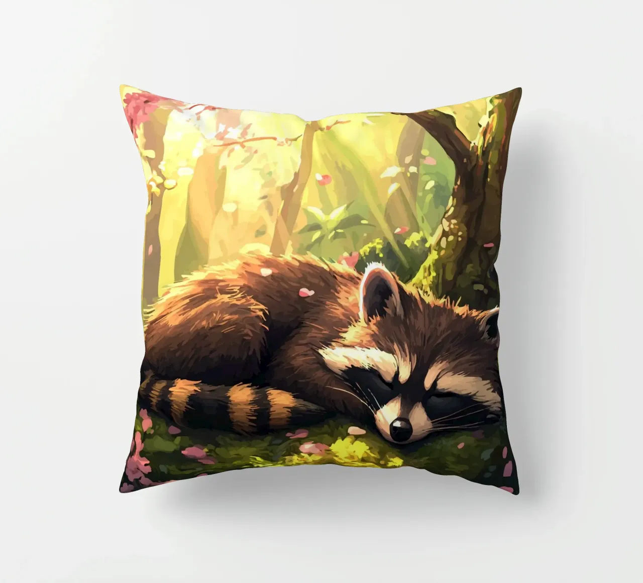 Il procione dorme sotto i fiori di ciliegio cuscino da pixelbull - medieval art and more