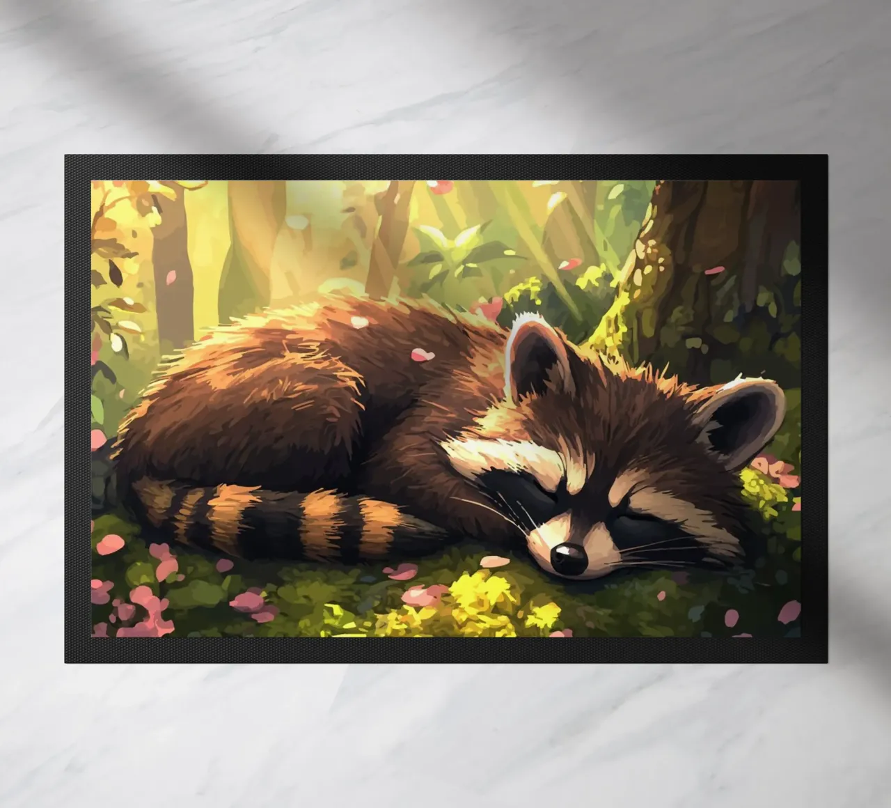 Il procione dorme sotto i fiori di ciliegio zerbino da pixelbull - medieval art and more