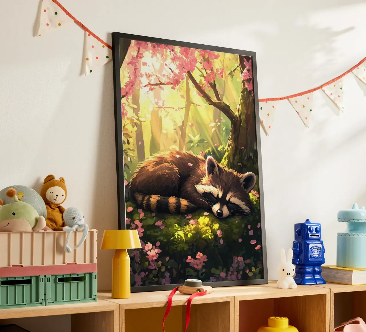 Il procione dorme sotto i fiori di ciliegio carta hahnemühle da pixelbull - medieval art and more