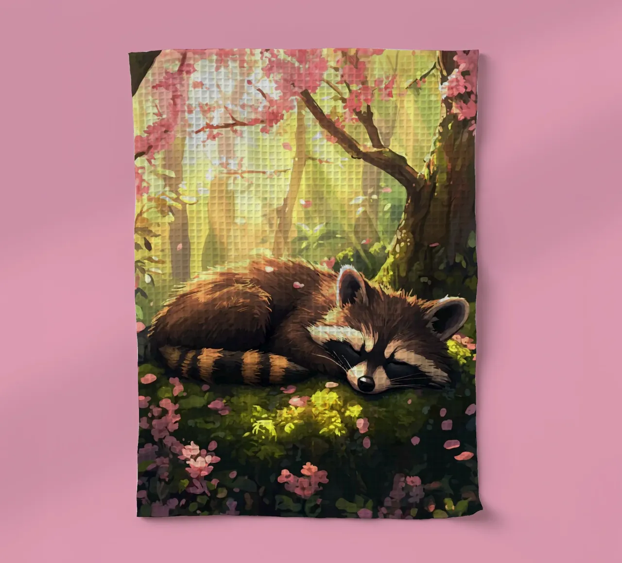 Il procione dorme sotto i fiori di ciliegio canovaccio da cucina da pixelbull - medieval art and more