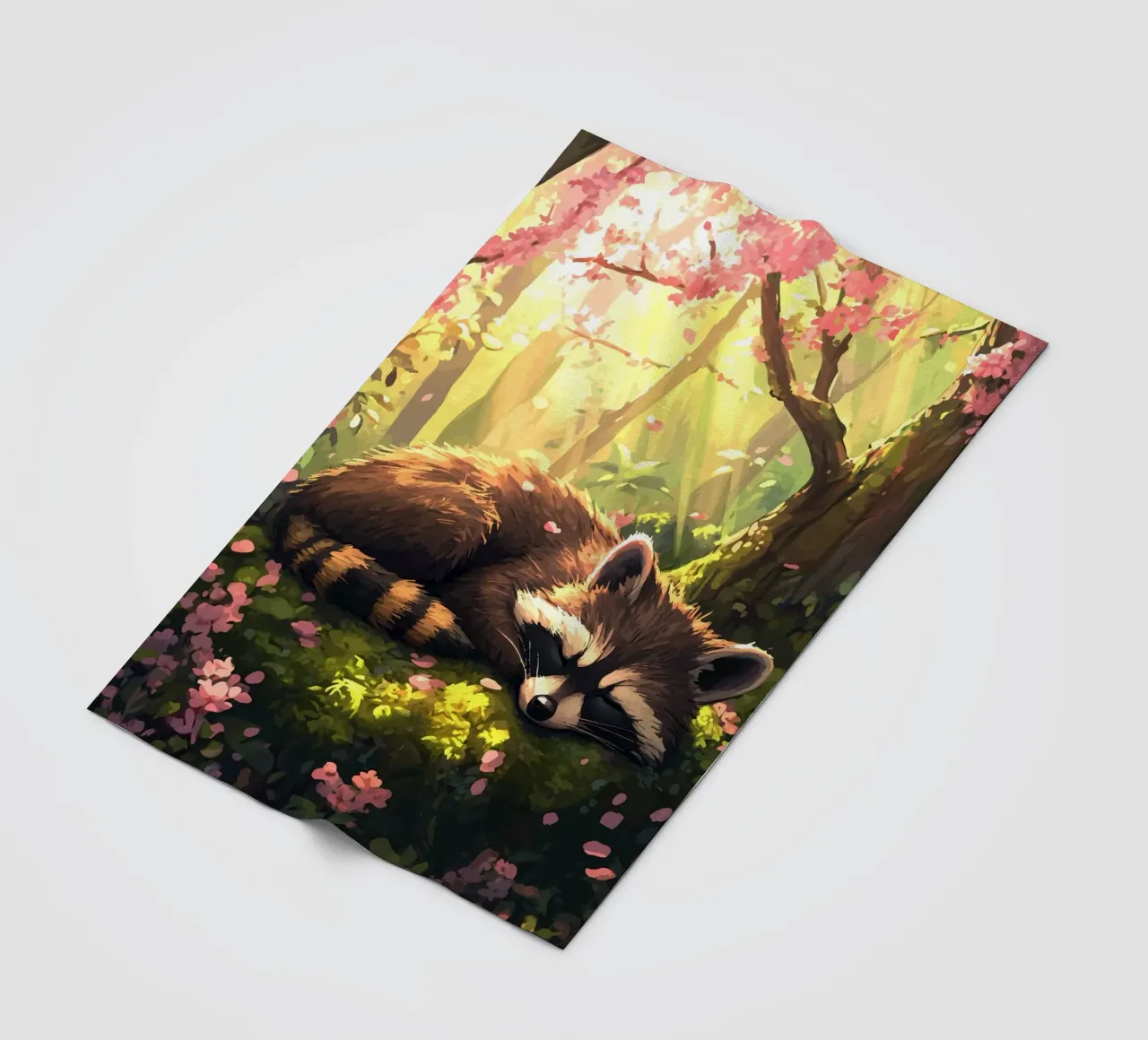 Il procione dorme sotto i fiori di ciliegio coperta in pile da pixelbull - medieval art and more