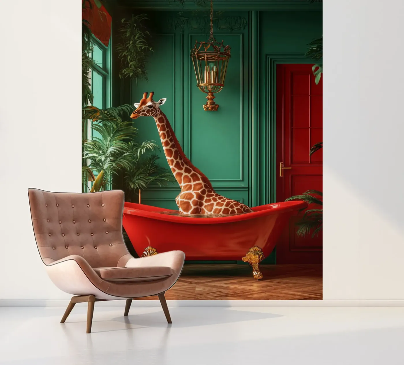 Giraffe fotobehang van Justyna Jaszke JBJart