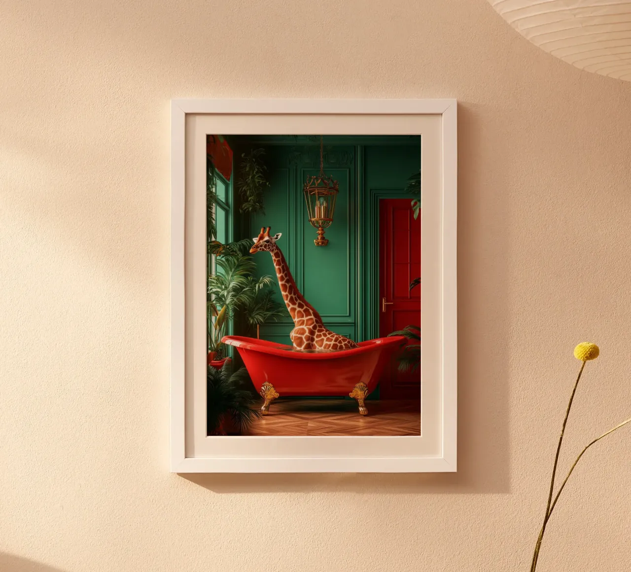 Giraffa poster con telaio in legno da Justyna Jaszke JBJart