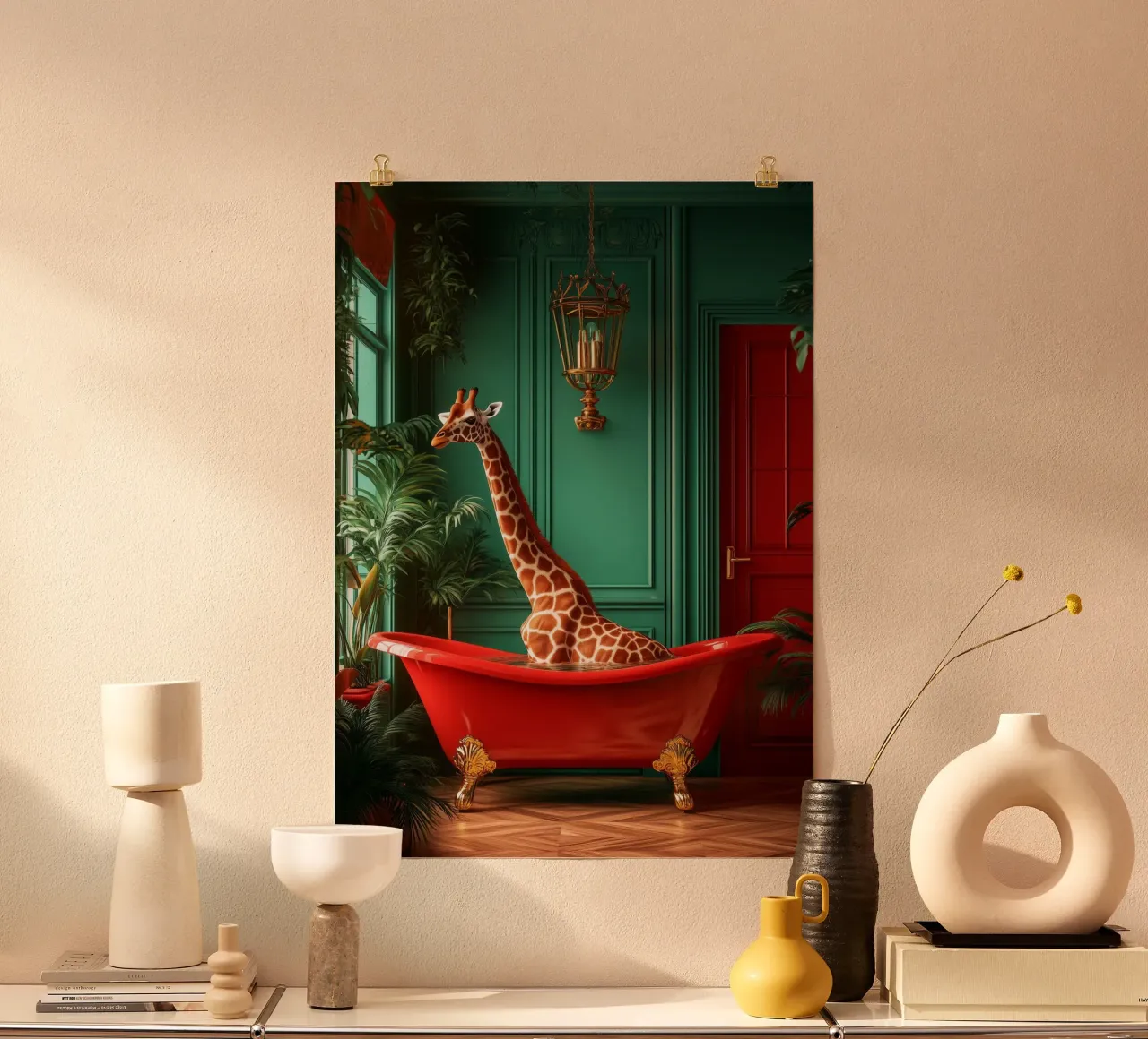 Giraffa poster con telaio in legno da Justyna Jaszke JBJart
