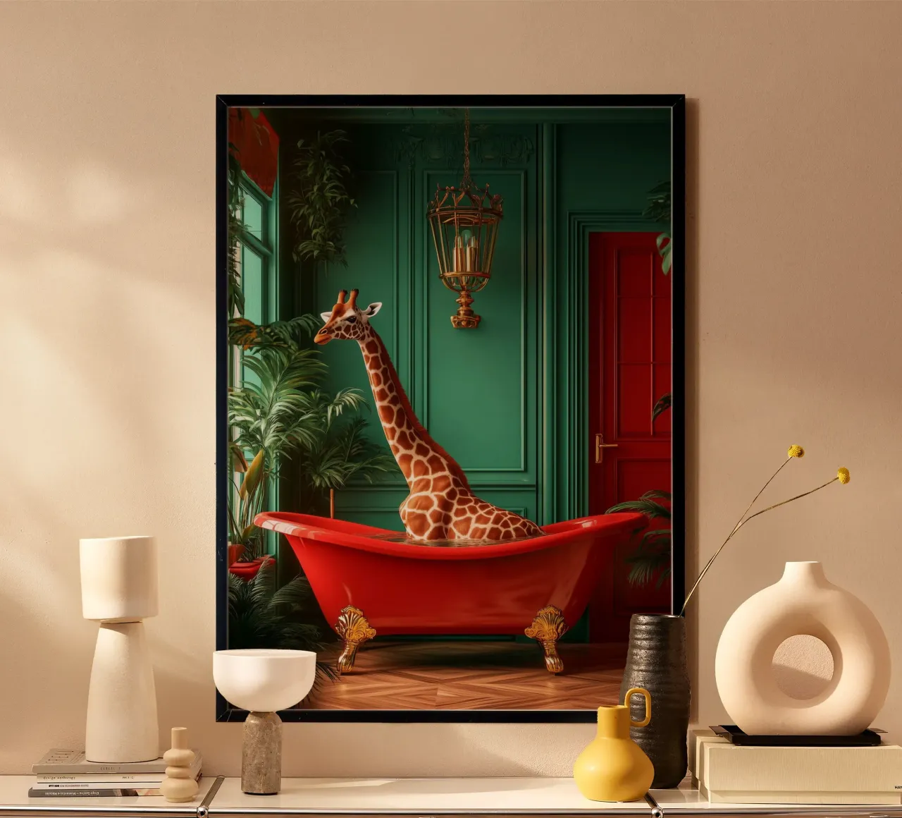 Giraffa poster con telaio in legno da Justyna Jaszke JBJart