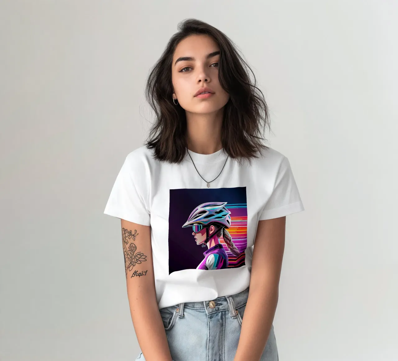 Starkes Rennrad Design – Stilvolle Radfahrerin in Action t-shirt da Radkunstwerk