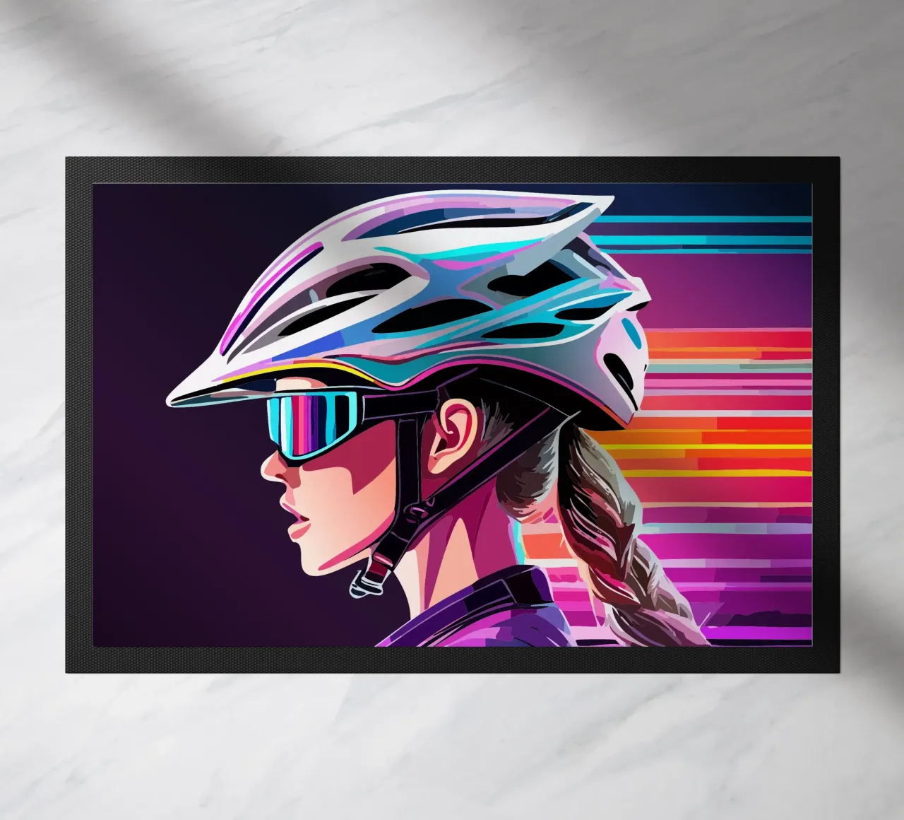 Starkes Rennrad Design – Stilvolle Radfahrerin in Action doormat by Radkunstwerk