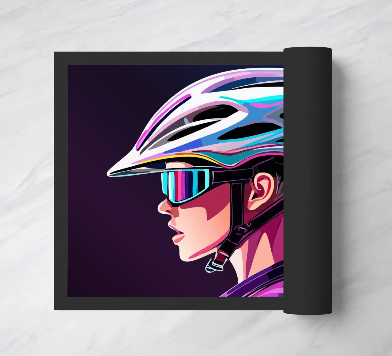 Starkes Rennrad Design – Stilvolle Radfahrerin in Action doormat by Radkunstwerk