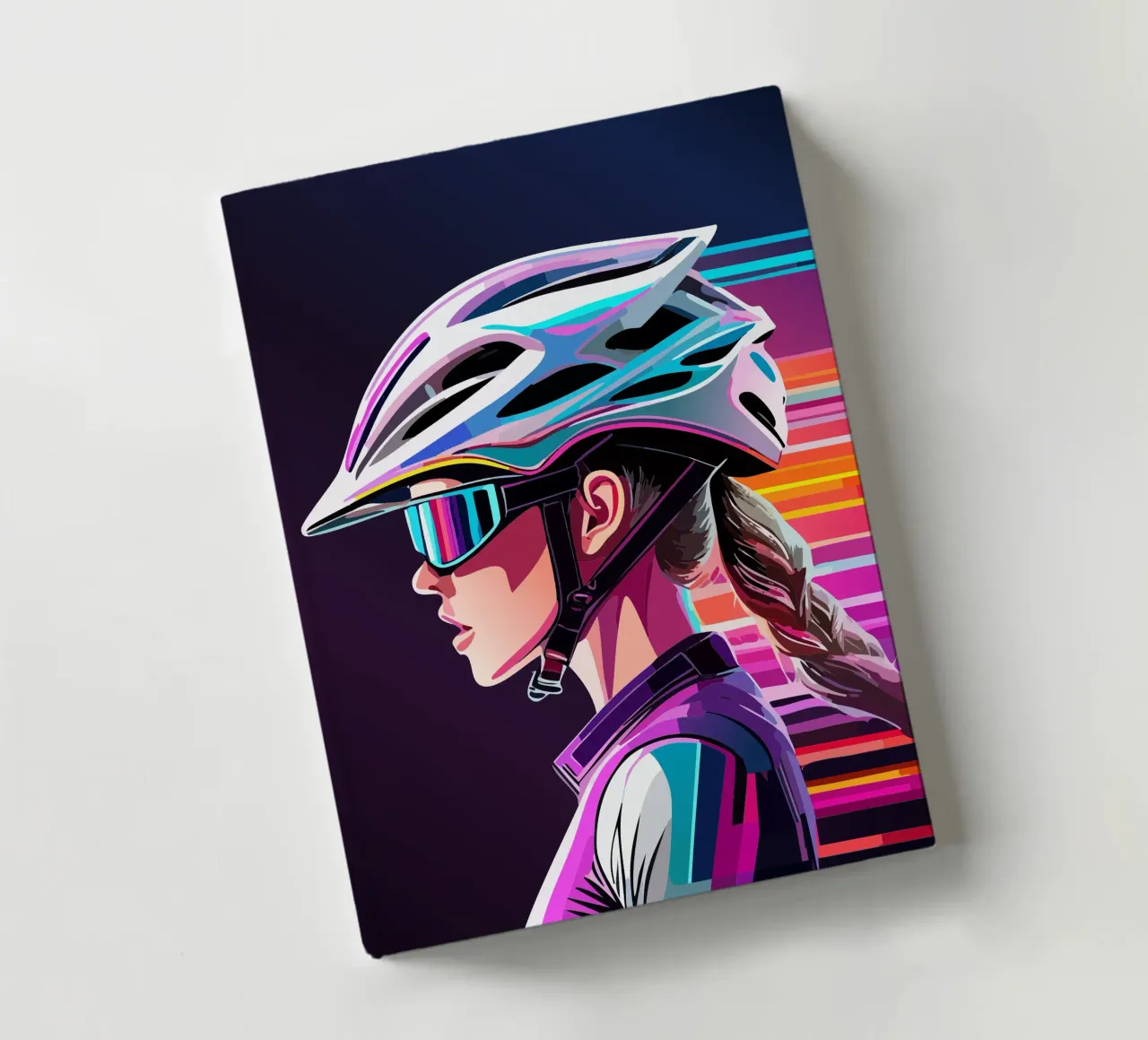 Starkes Rennrad Design – Stilvolle Radfahrerin in Action Notizbuch von Radkunstwerk
