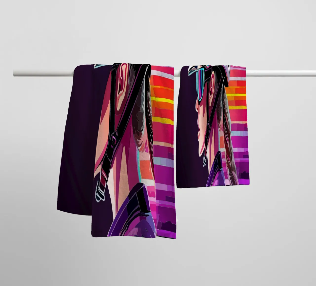 Starkes Rennrad Design – Stilvolle Radfahrerin in Action towel by Radkunstwerk