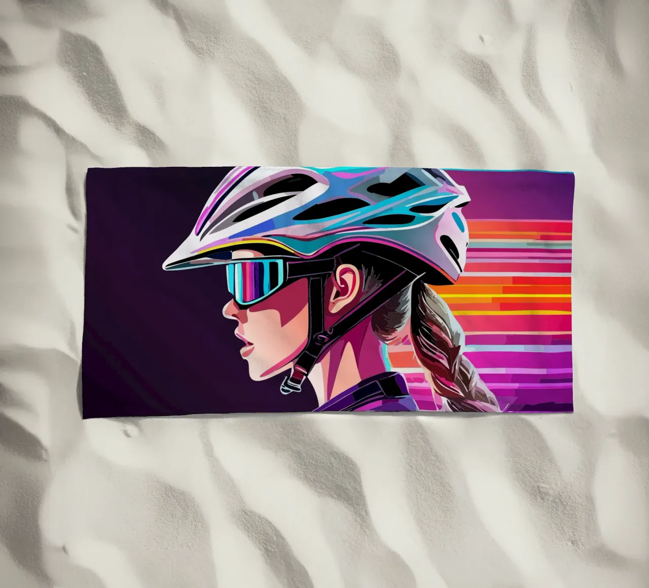 Starkes Rennrad Design – Stilvolle Radfahrerin in Action Strandtuch von Radkunstwerk