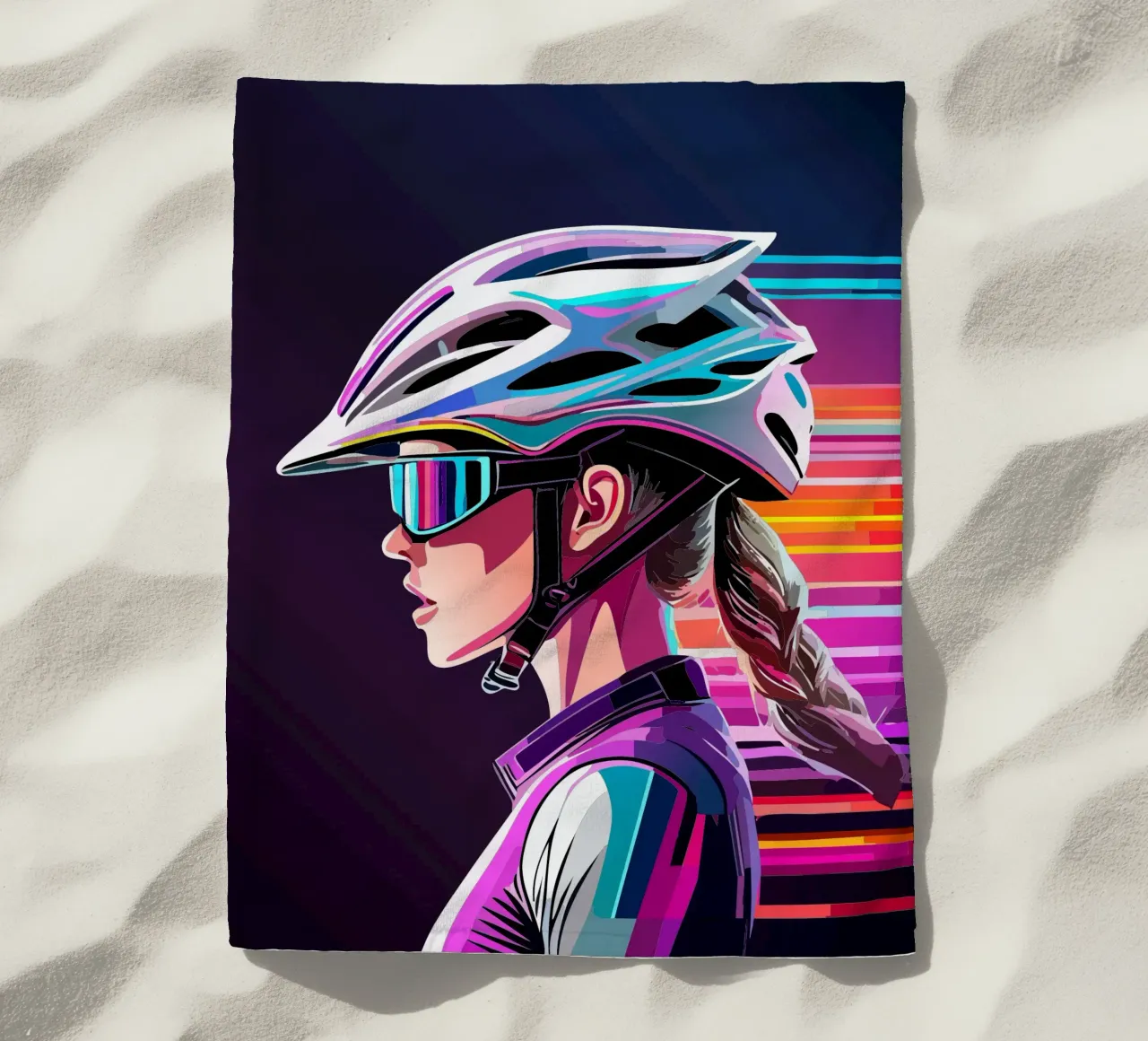Starkes Rennrad Design – Stilvolle Radfahrerin in Action Strandtuch von Radkunstwerk