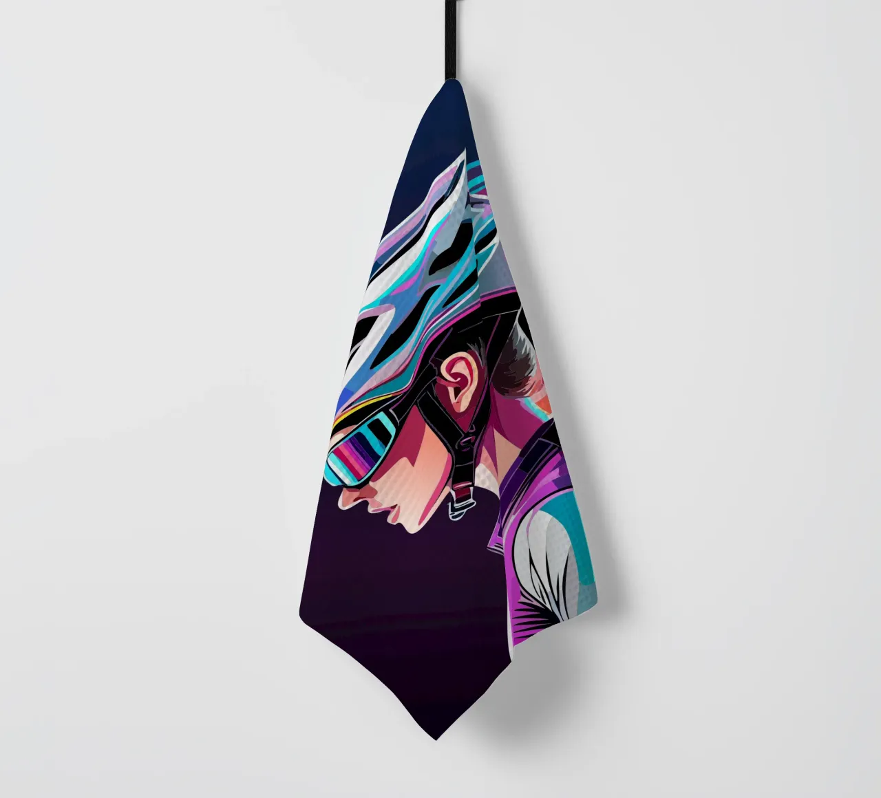 Starkes Rennrad Design – Stilvolle Radfahrerin in Action tea towel by Radkunstwerk