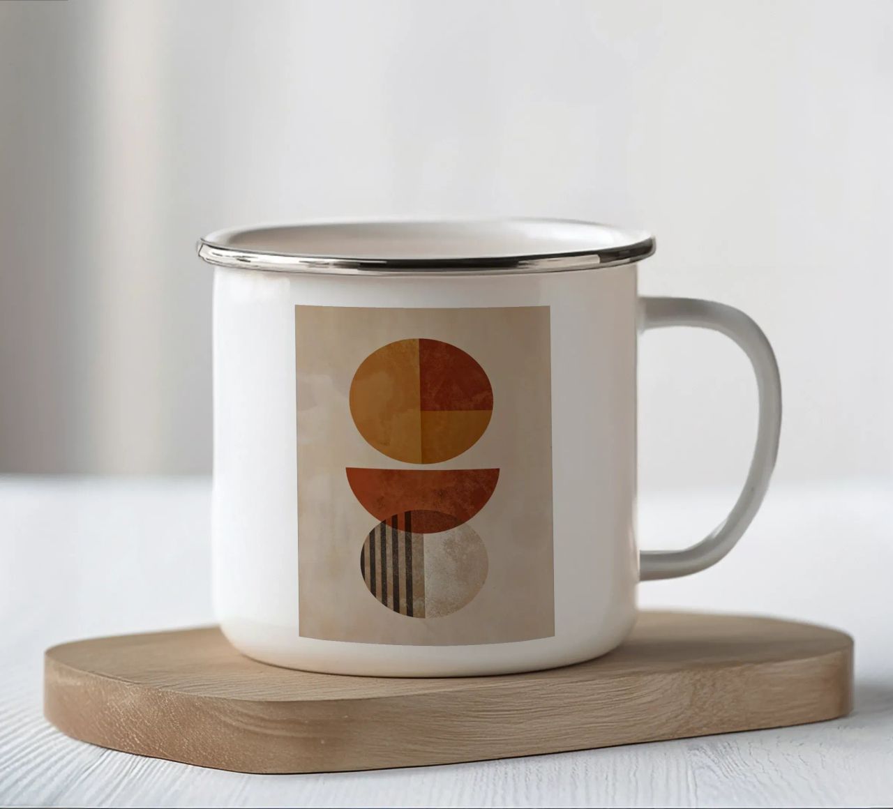cerchio semicerchio linee strisce motivo geometrico tazza in smalto da Jhon W Caquimbo