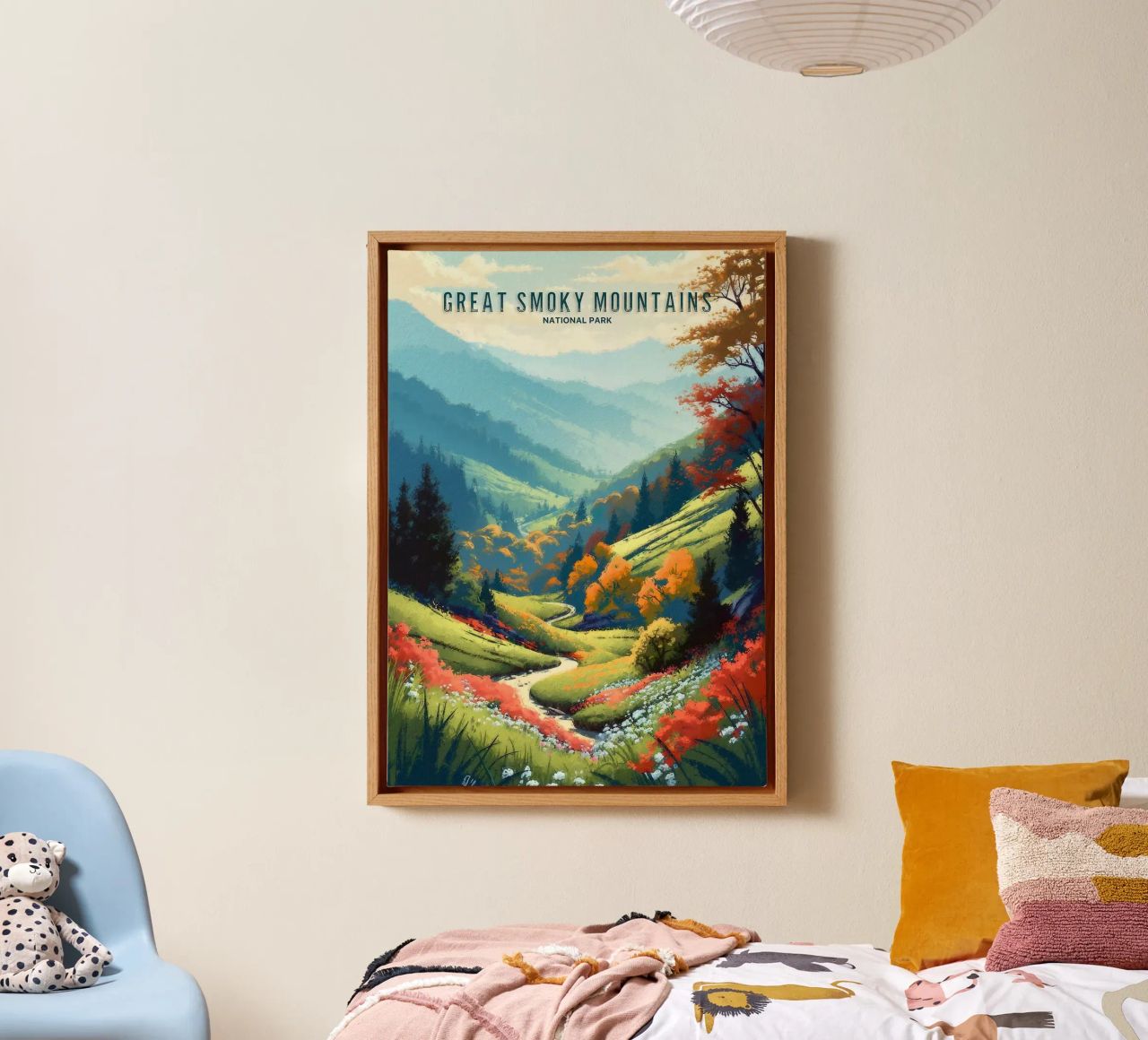 river forest trees mountains rolling hills meadow canvas by Leslie Anne Kriz