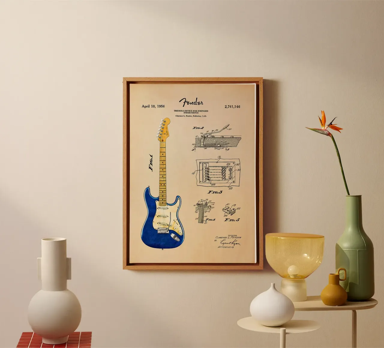 electric guitar tremolo device stringed instrument guitar st canvas with Floater frame by Kirsten C Nolan