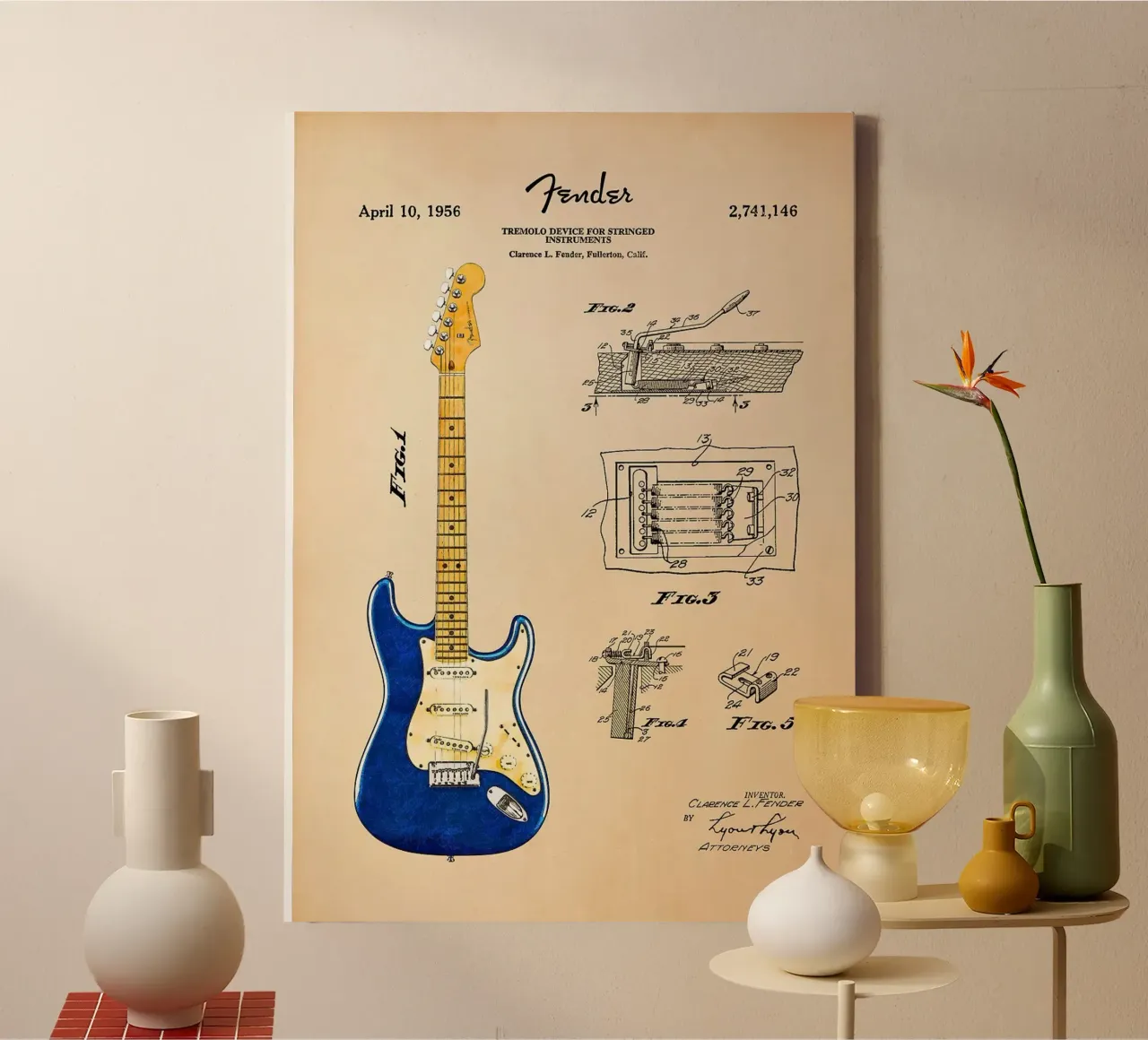 electric guitar tremolo device stringed instrument guitar st canvas with Floater frame by Kirsten C Nolan