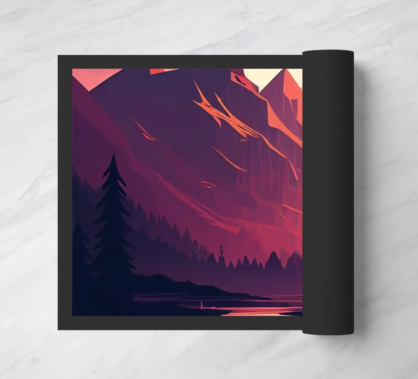 mountains sunset river pine trees clouds doormat by Kirsten C Nolan