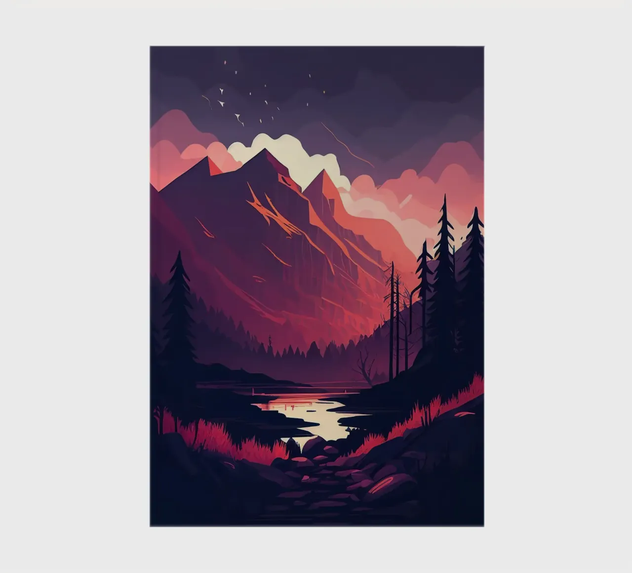 mountains sunset river pine trees clouds notebook by Kirsten C Nolan