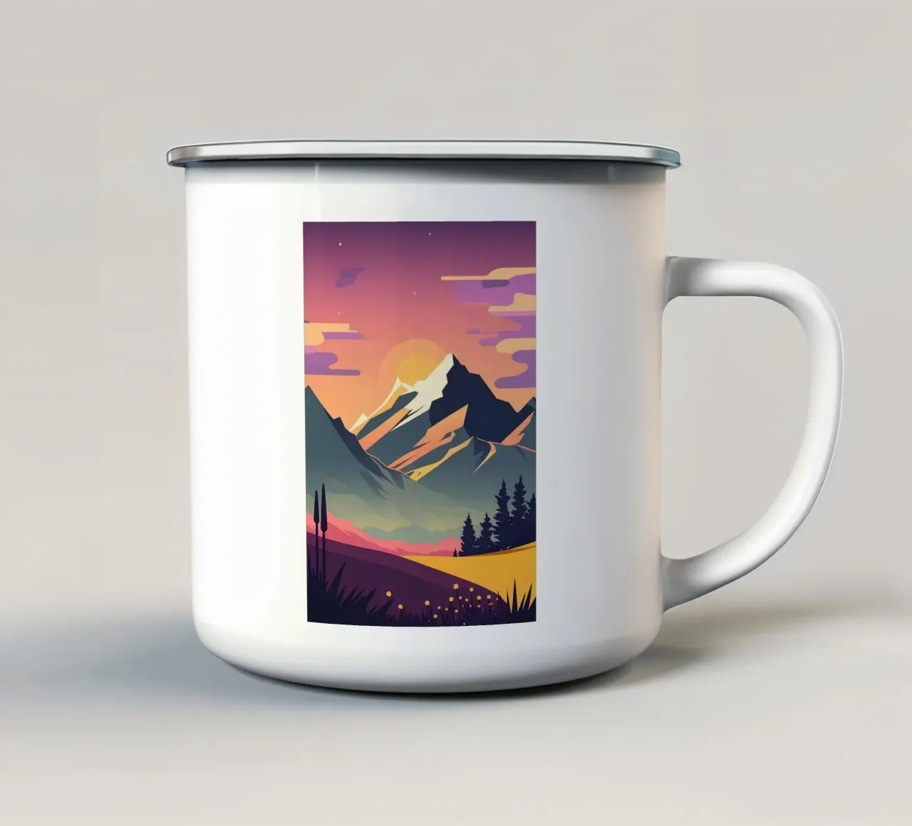 mountain sunset sunrise sky clouds snow enamel mug by Kirsten C Nolan