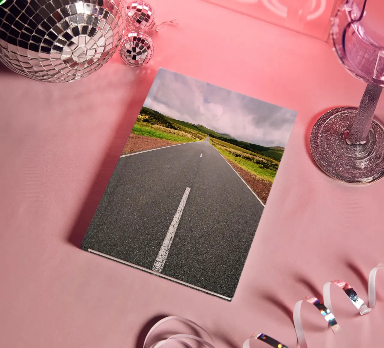 deserted road horizon clear sky clouds rural landscape notebook by Kirsten C Nolan