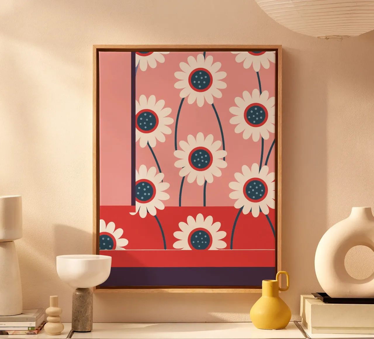 Fiore bianco tela con Cornice a cassetta da TODAY'S SHOP