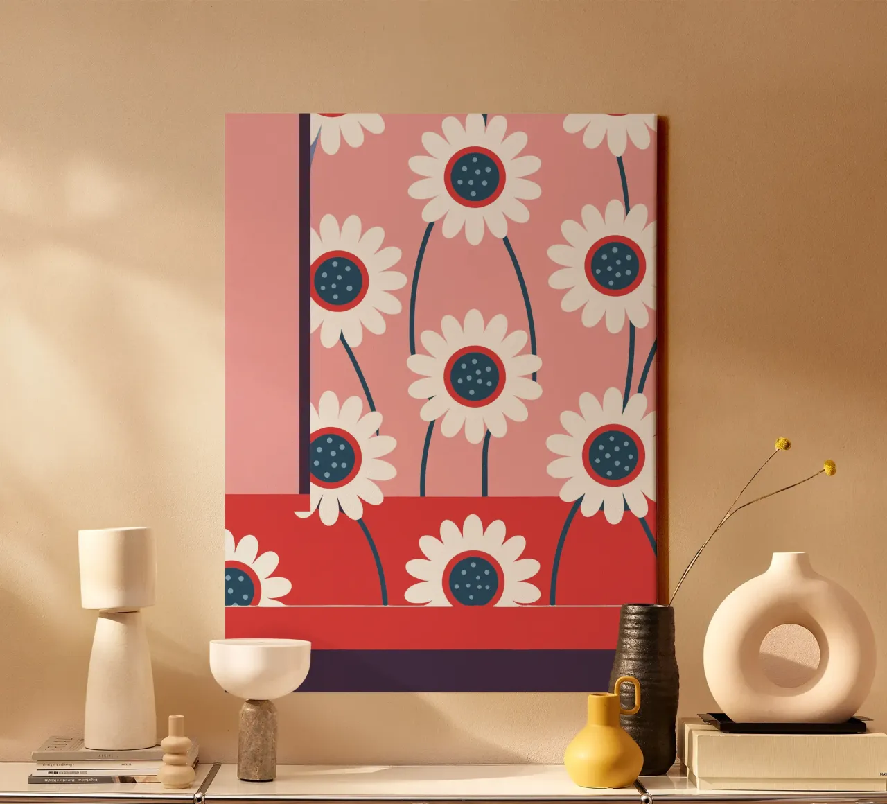 Fiore bianco tela con Cornice a cassetta da TODAY'S SHOP