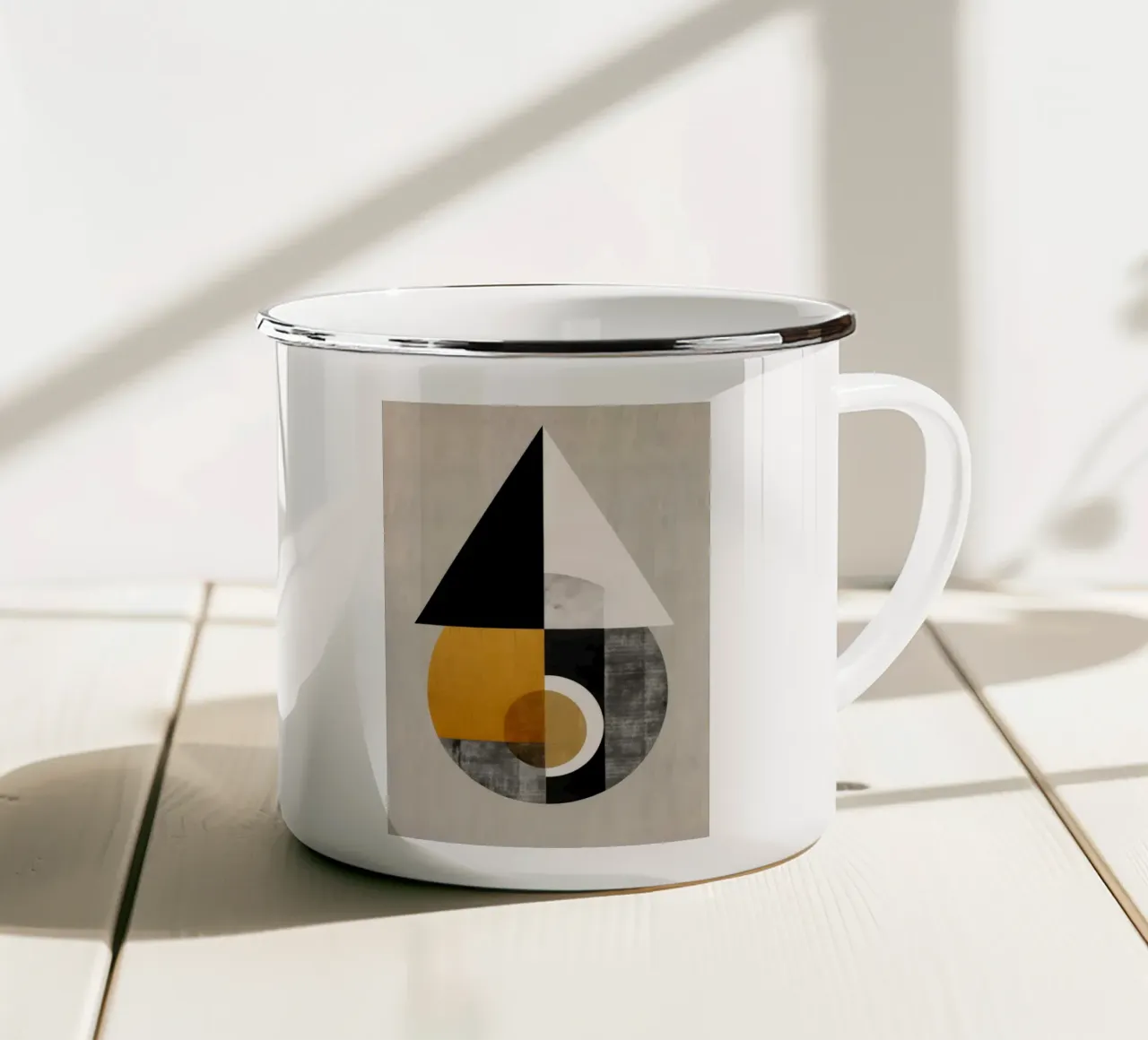 triangle circle geometric shapes abstract composition enamel mug by James Isaac Jackson