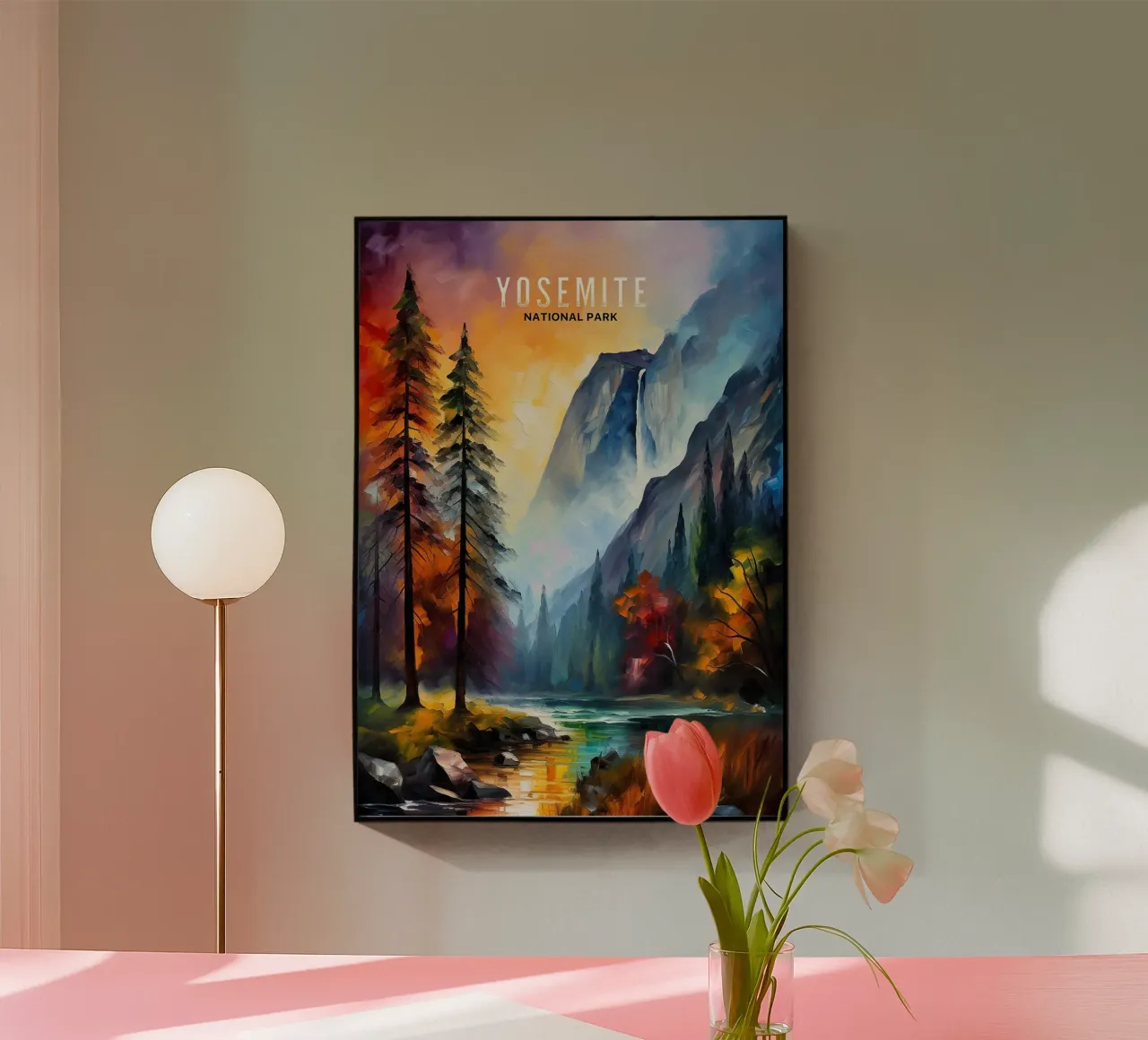 mountains waterfall pine trees river acrylic glass by James Isaac Jackson