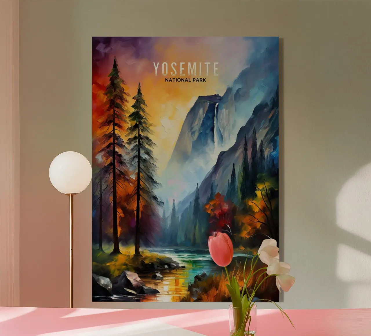 mountains waterfall pine trees river acrylic glass by James Isaac Jackson