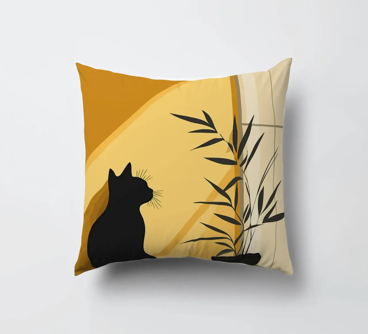 pianta di gatto in vaso silhouette nera cuscino da James Isaac Jackson