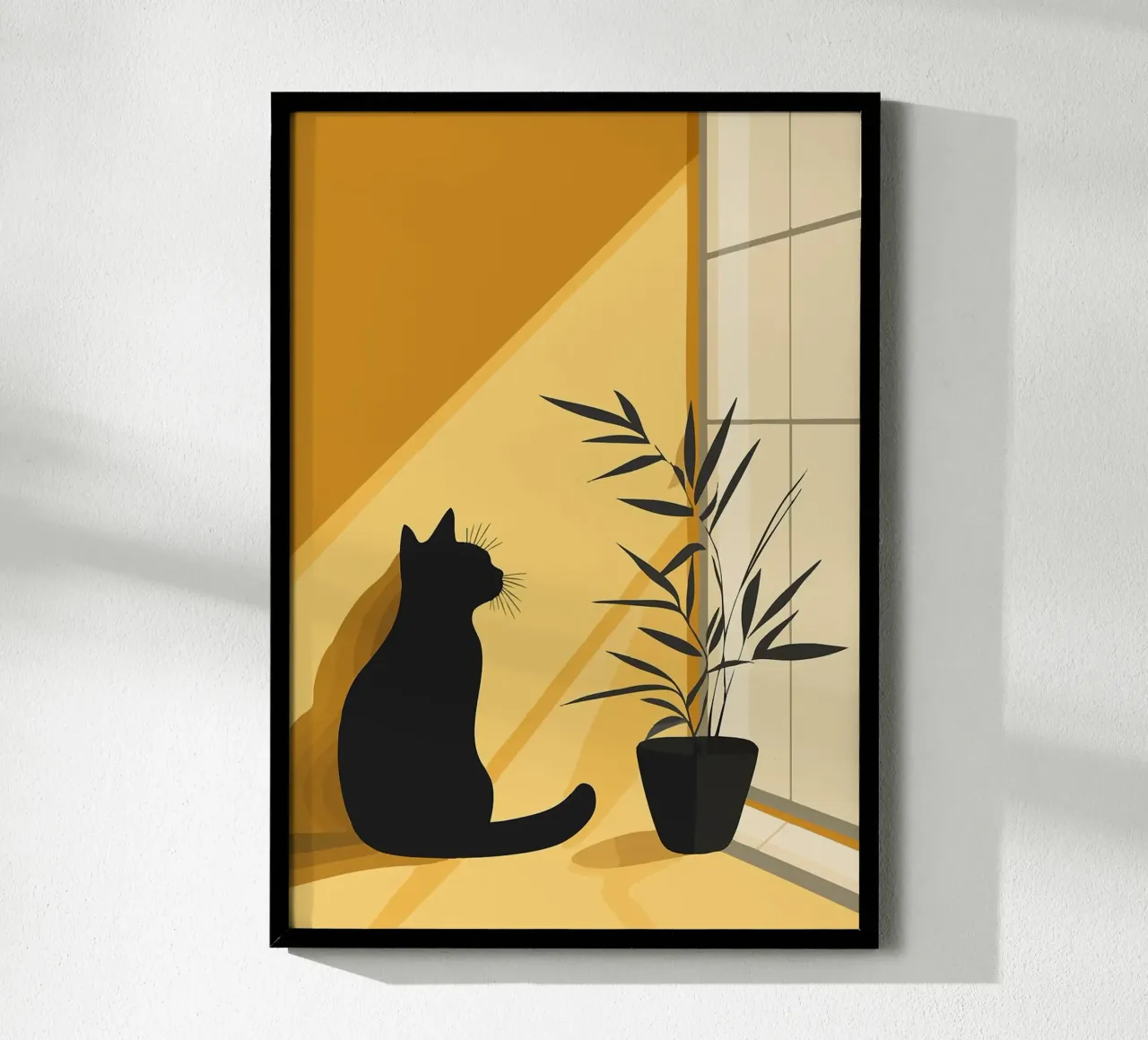 Katze Pflanze Topfpflanze schwarz Silhouette Poster von James Isaac Jackson