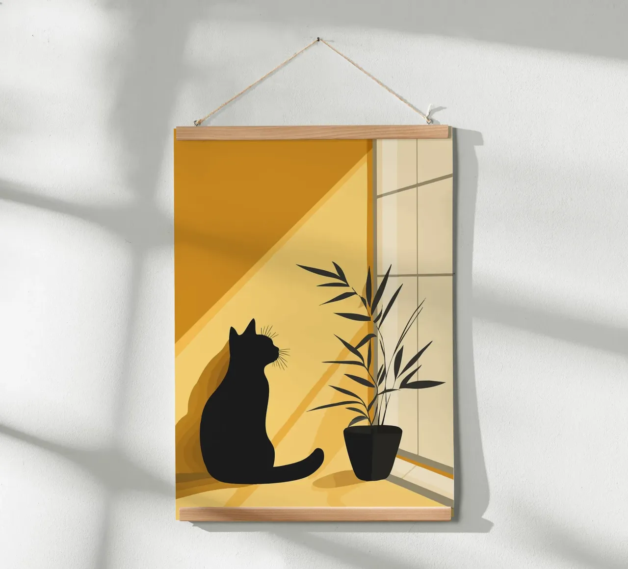 Katze Pflanze Topfpflanze schwarz Silhouette Poster von James Isaac Jackson
