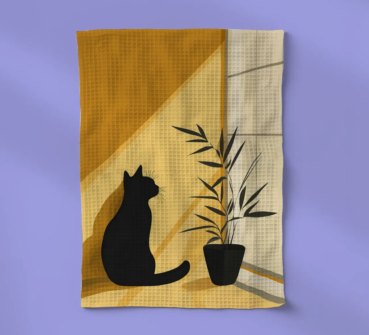 cat plant potted plant black silhouette tea towel by James Isaac Jackson