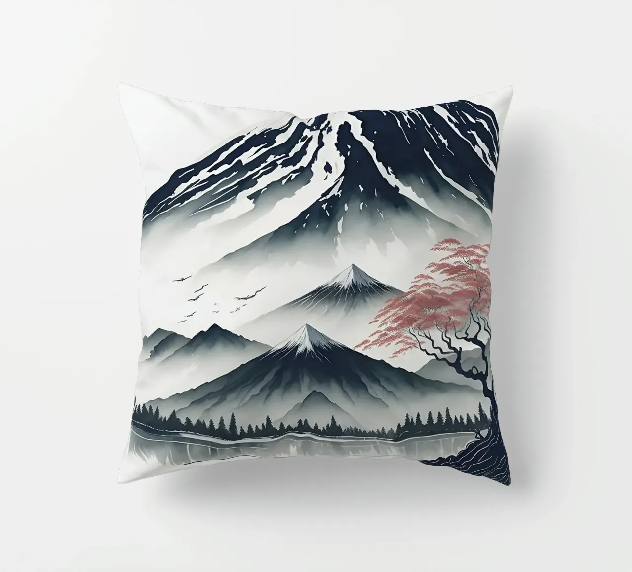 montagna neve lago albero riflessione cuscino da James Isaac Jackson