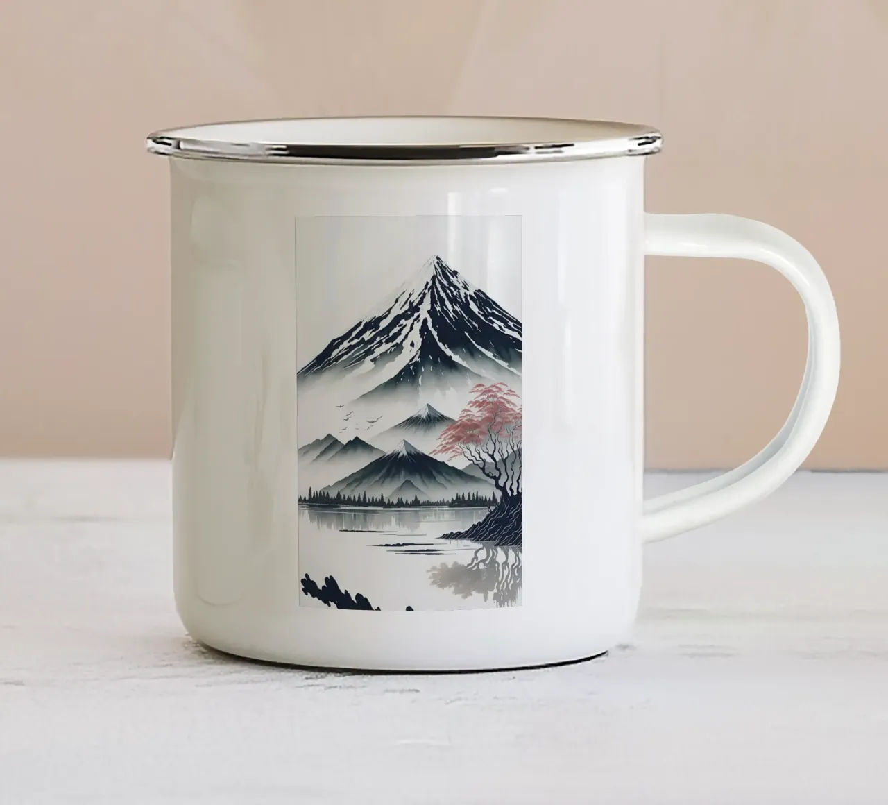 montagna neve lago albero riflessione tazza in smalto da James Isaac Jackson