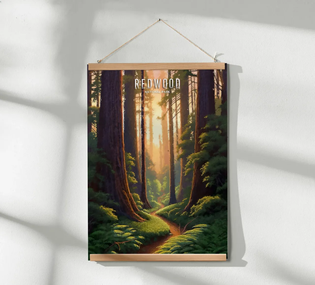 alberi di sequoia foresta sentiero luce solare verde carta hahnemühle da James Isaac Jackson