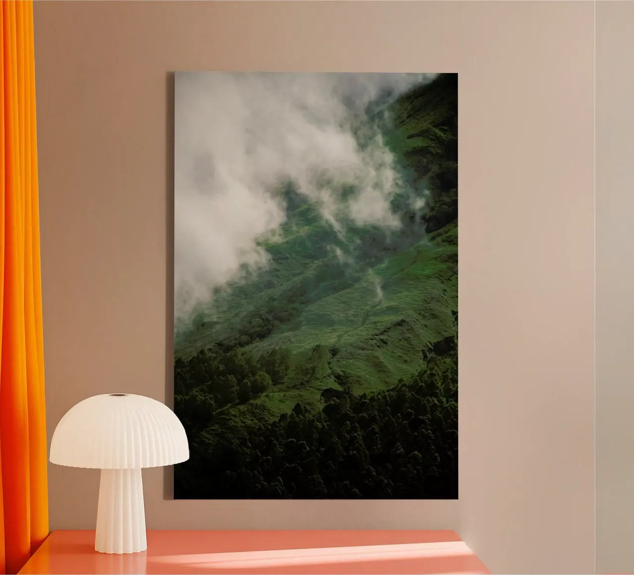 Hiking through Greens & Clouds canvas with Floater frame by Studio Nahili