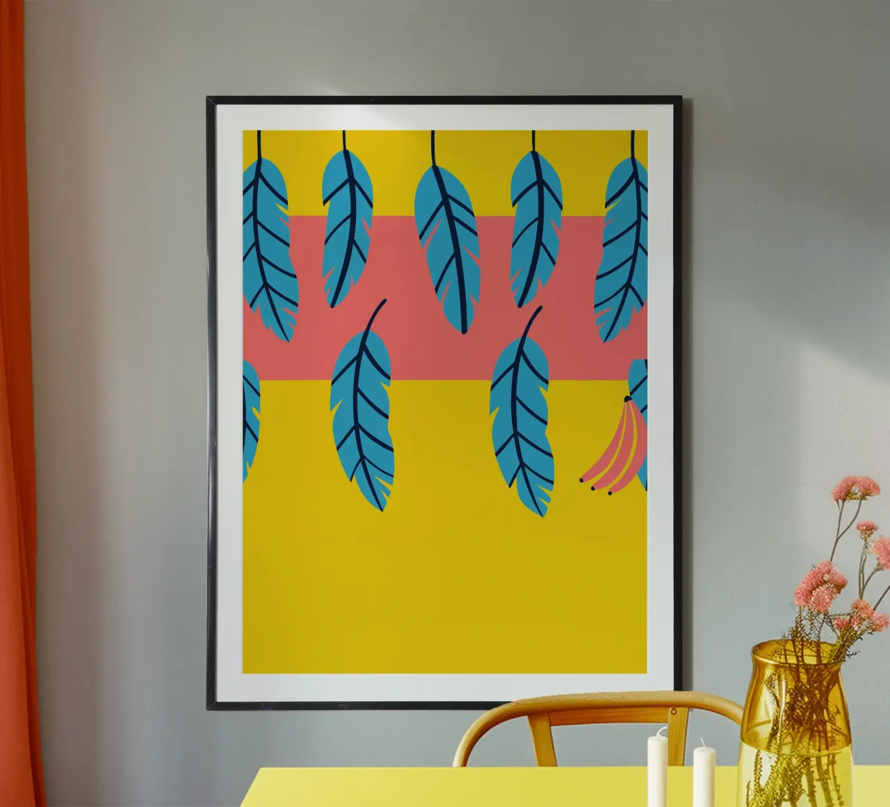 Foglie blu poster con telaio in plastica da TODAY'S SHOP