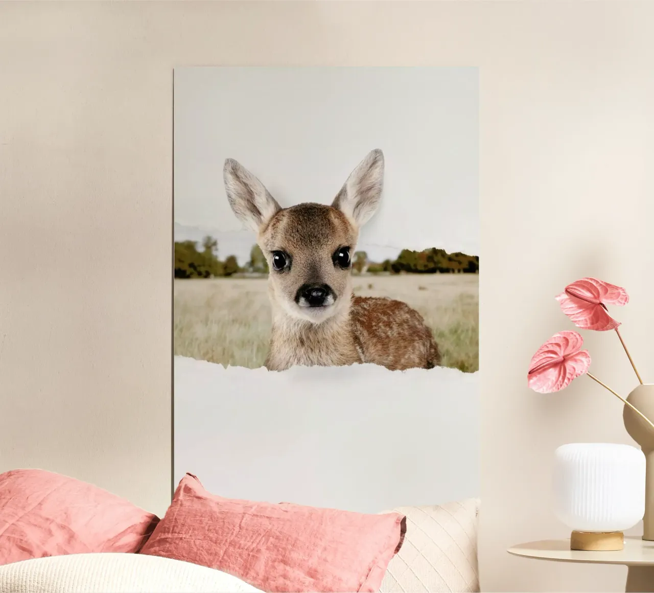Fawn Torn Paper poster con telaio in legno da JONAS LOOSE KIDS