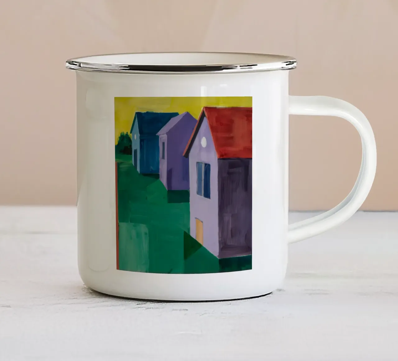 Evening Village Block enamel mug by Mystic Grain