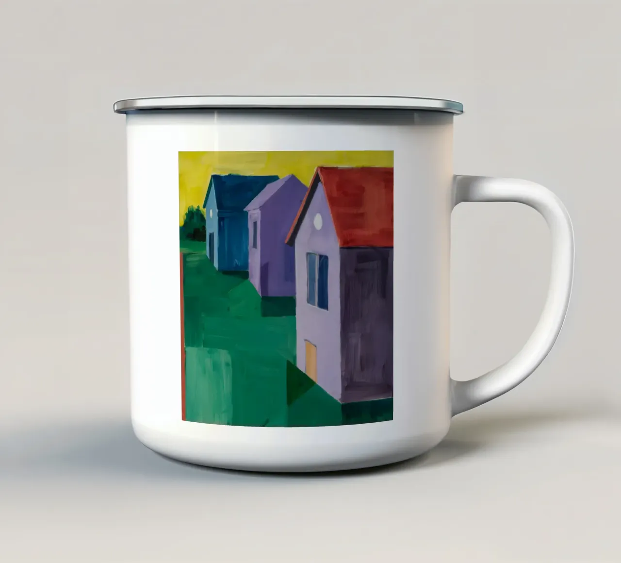 Evening Village Block enamel mug by Mystic Grain