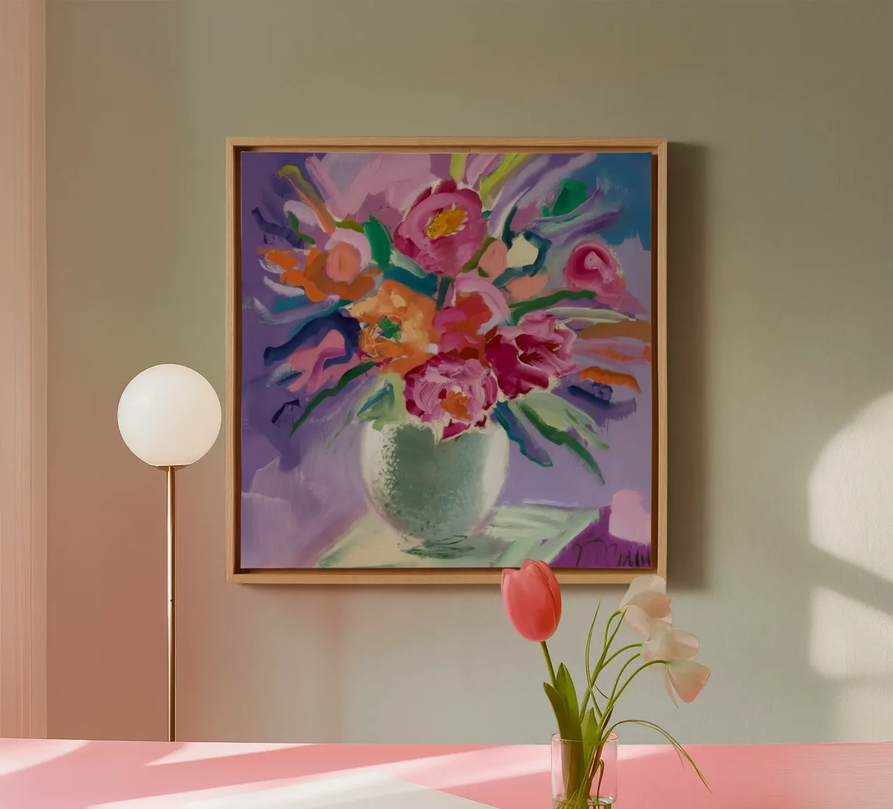 Colore della peonia in fiore tela con Cornice a cassetta da Mystic Grain